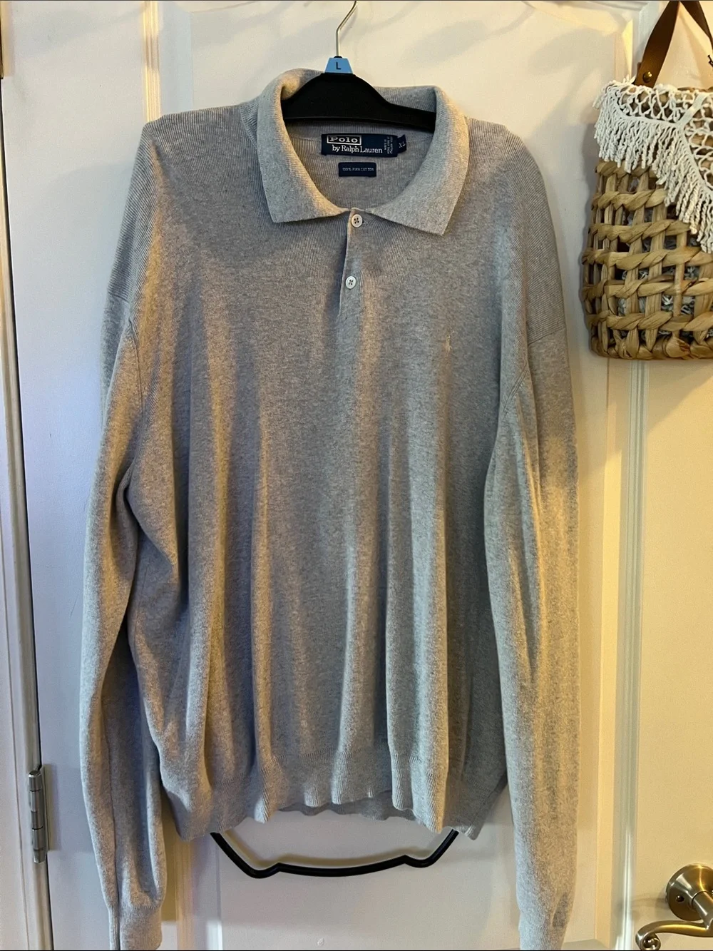 Vintage Polo by Ralph Lauren Light Heather Gray Knit Polo Shirt Sz XL